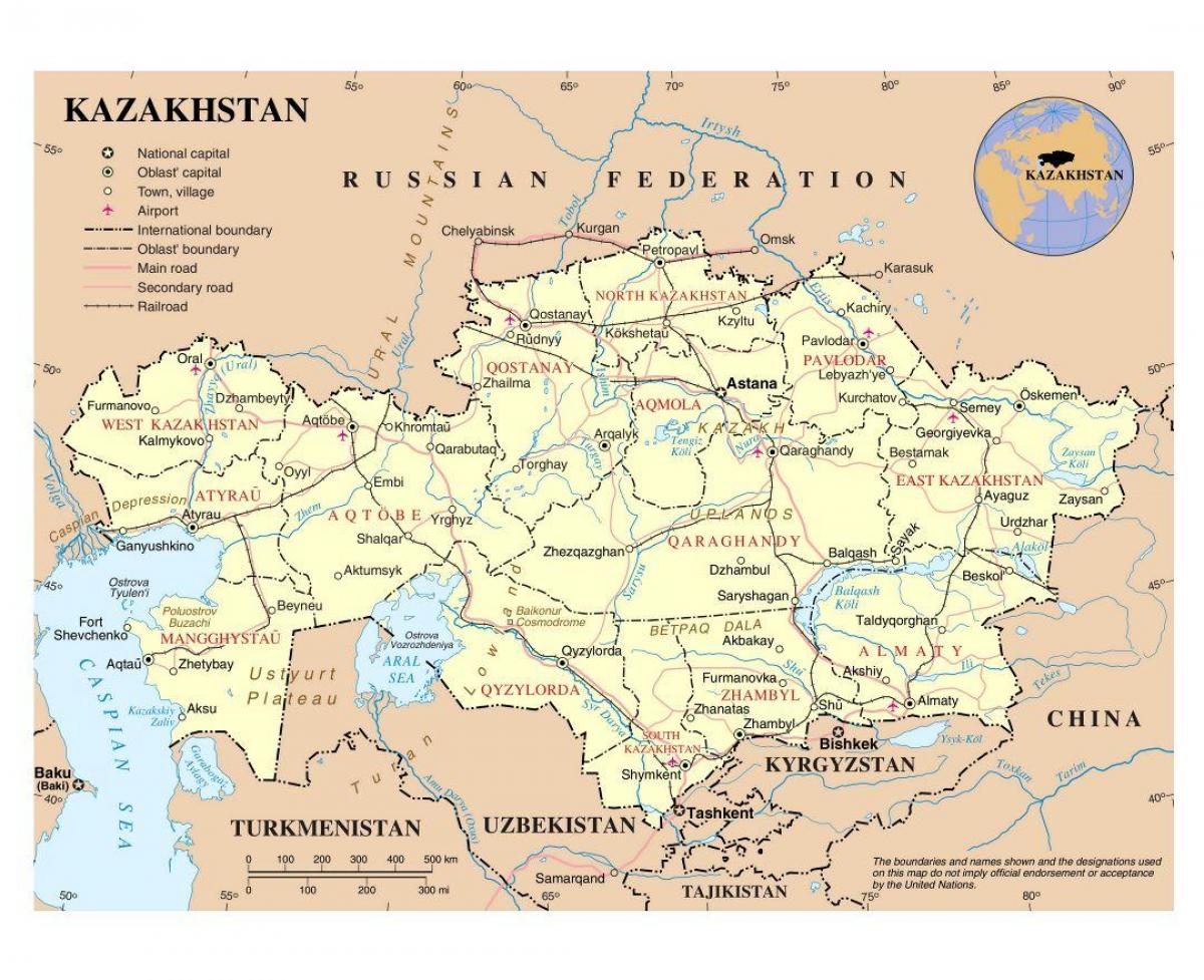 mapa Kazachstánu letišť
