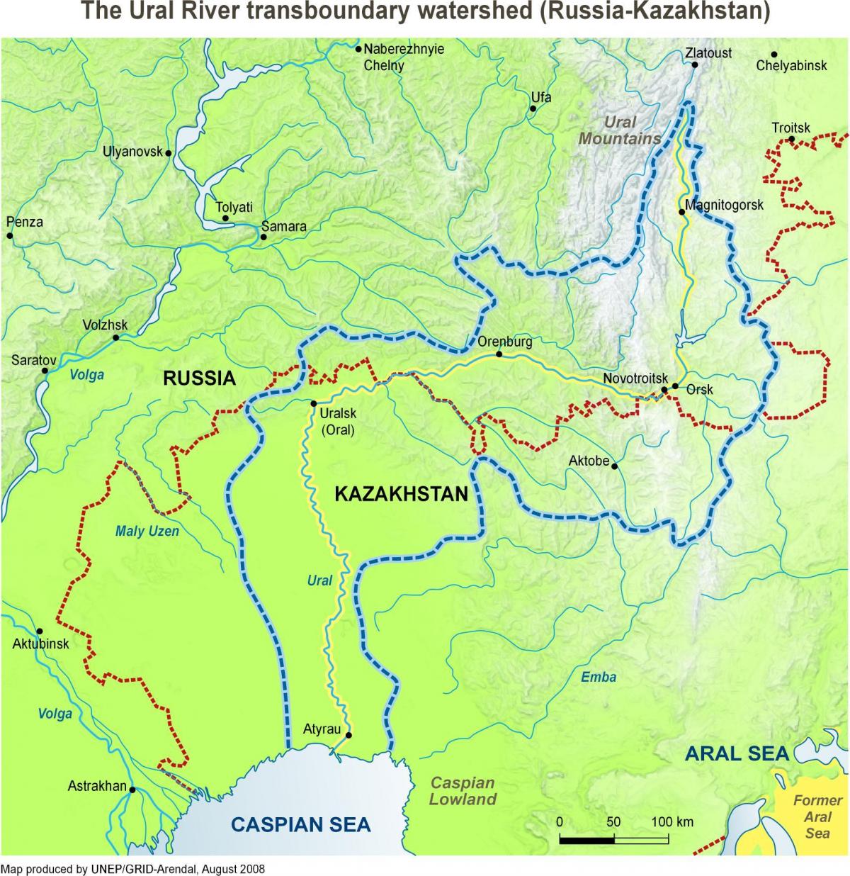 mapa Kazachstánu řeky
