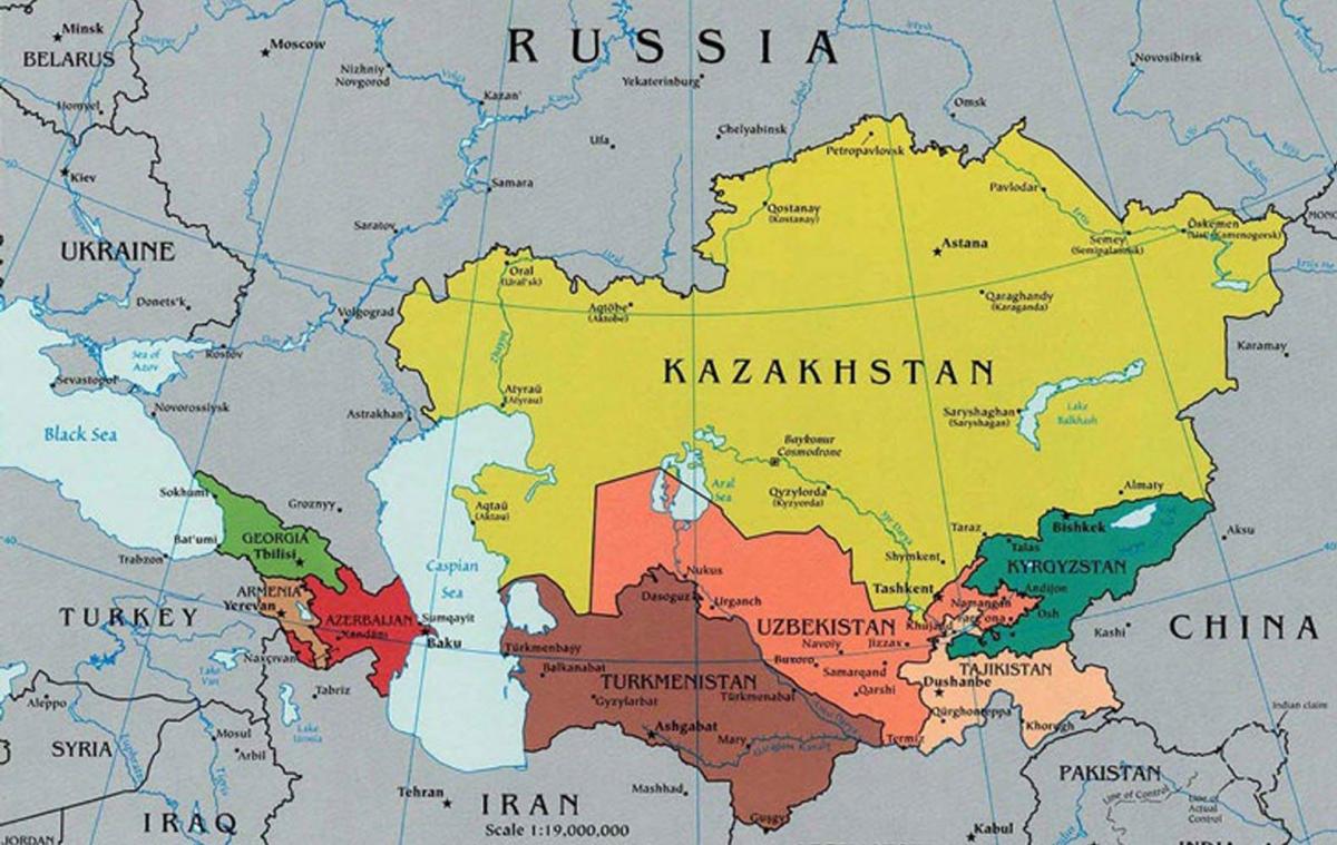 mapa Kazachstánu okolních zemí