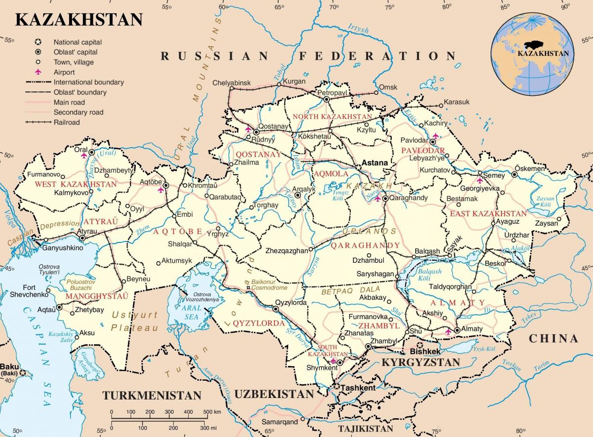Kazachstán, země, mapa