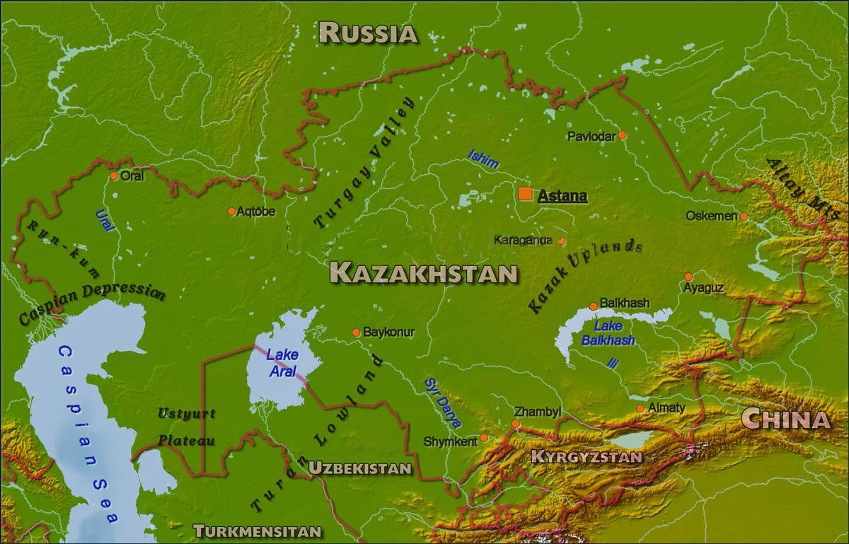 mapa Kazachstánu fyzické