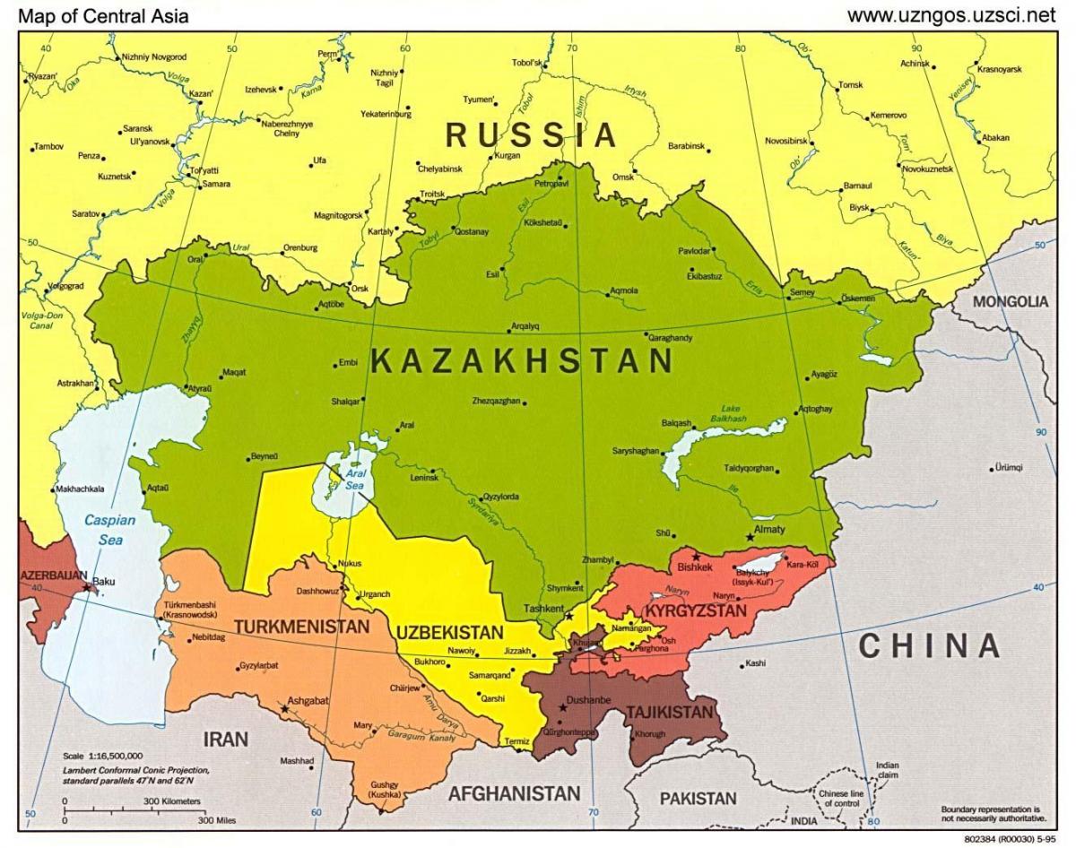 mapa Kazachstánu mapa asie